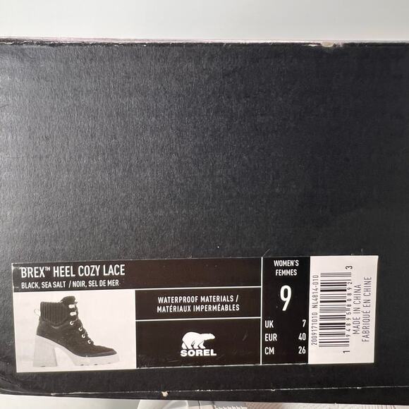 Sorel Brex Heel Lace Waterproof Boot Black/White NL4814-010 Women 9 Tried On - Picture 11 of 11